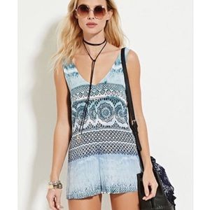 Forever 21 blue boho romper